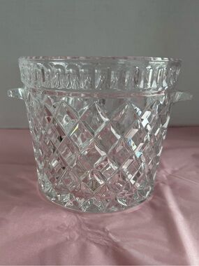 VTG Bohemia Crystal Ice Bucket Diamond Pattern w/Small Handles Starburst Bottom
